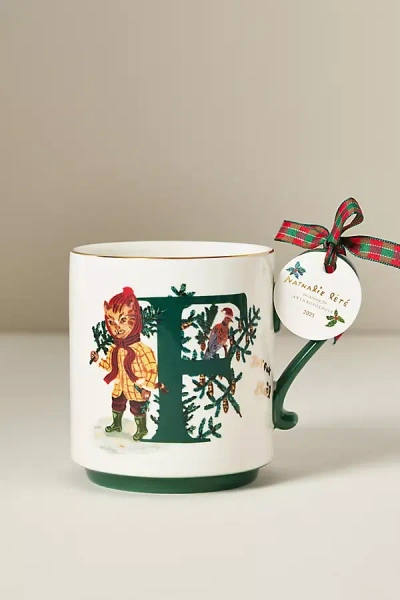 Anthropologie Nathalie Lete Stoneware Holiday Monogram Mug In Multi