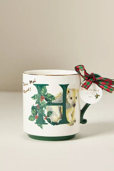 Anthropologie Nathalie Lete Stoneware Holiday Monogram Mug In Multi