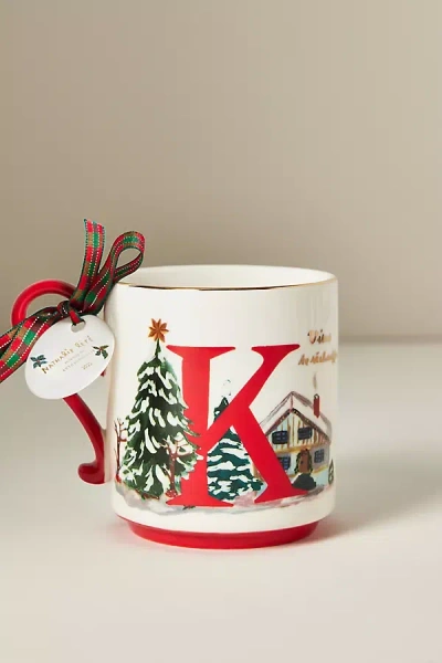 Anthropologie Nathalie Lete Stoneware Holiday Monogram Mug In Multi