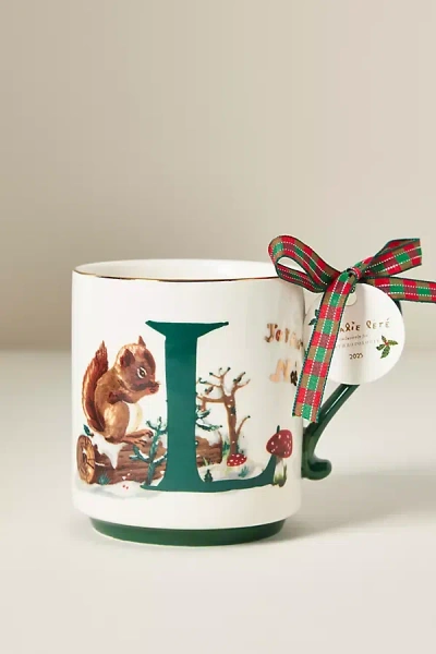 Anthropologie Nathalie Lete Stoneware Holiday Monogram Mug In Multi
