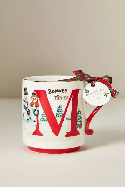 Anthropologie Nathalie Lete Stoneware Holiday Monogram Mug In Multi