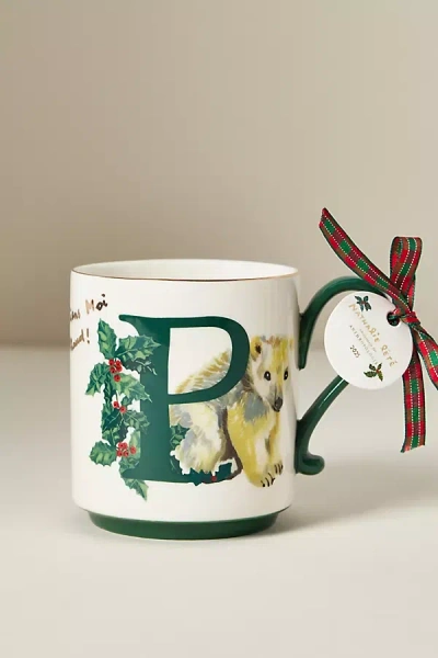Anthropologie Nathalie Lete Stoneware Holiday Monogram Mug In Multi