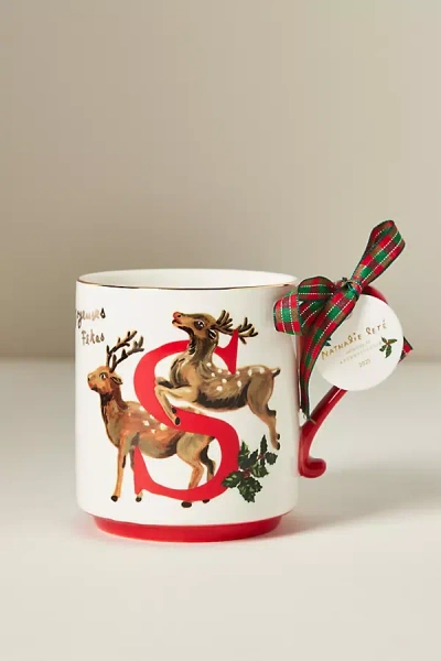 Anthropologie Nathalie Lete Stoneware Holiday Monogram Mug In Multi