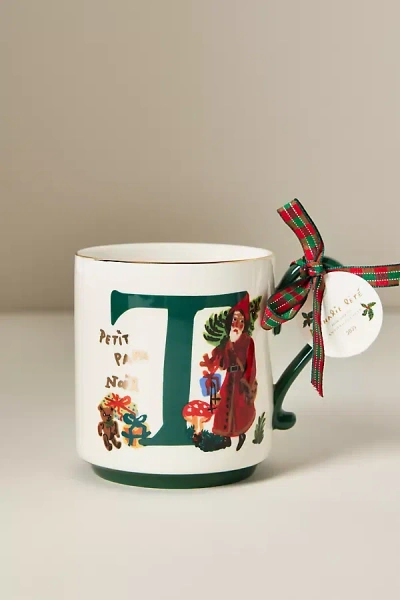 Anthropologie Nathalie Lete Stoneware Holiday Monogram Mug In Multi