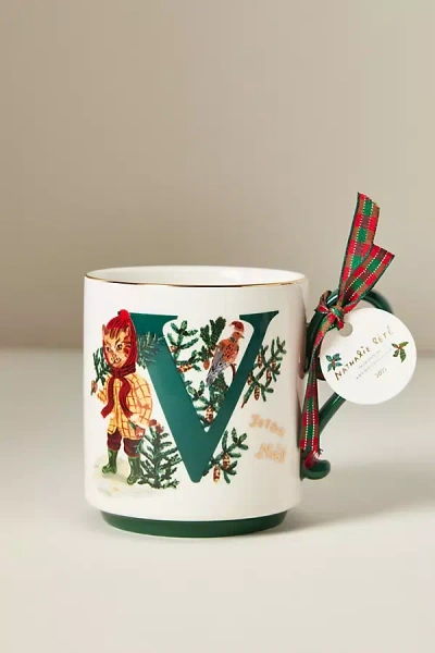 Anthropologie Nathalie Lete Stoneware Holiday Monogram Mug In Multi