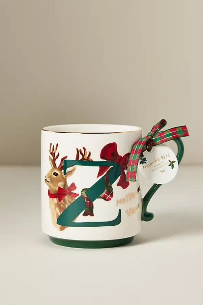 Anthropologie Nathalie Lete Stoneware Holiday Monogram Mug In Multi
