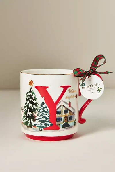 Anthropologie Nathalie Lete Stoneware Holiday Monogram Mug In Multi