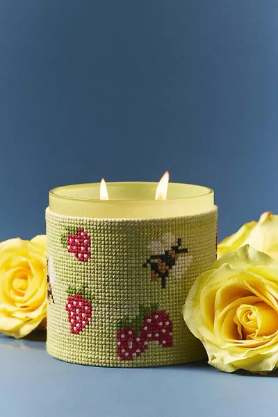 Anthropologie Needlepoint Wrapped Floral Rose & Oud Glass Candle In Multi