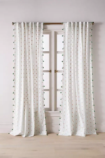 Anthropologie Nera Woven Tasseled Curtain In White
