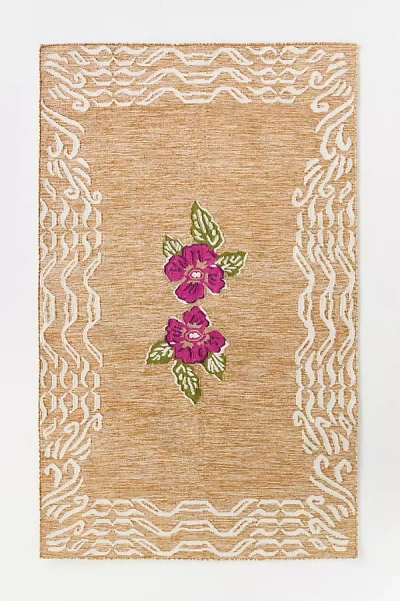 Anthropologie Nerina Flatwoven Indoor/outdoor Floral Rug In Nude