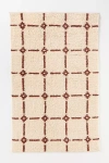 Anthropologie Neutral Grid Handwoven Cotton Wool Blend Shag Geometric Rug