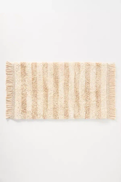 Anthropologie Nina Striped Crochet Fringe Bath Mat In Beige