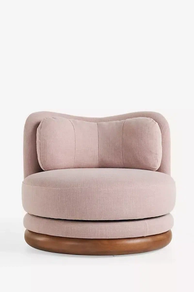 Anthropologie Norris Linen Swivel Chair In Pink