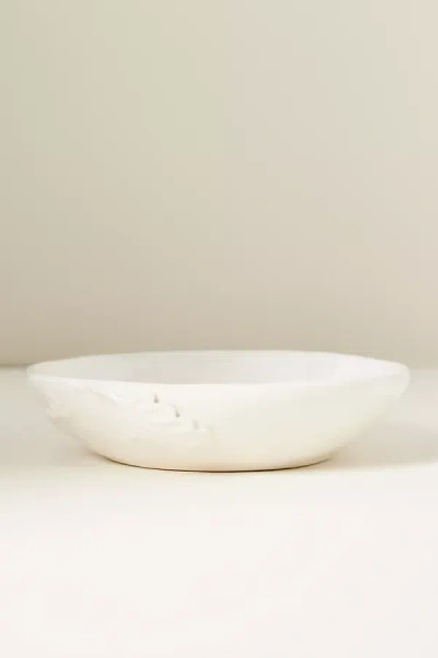 Anthropologie Oak Leaf Stoneware Pasta Bowls, Set Of 4 In White