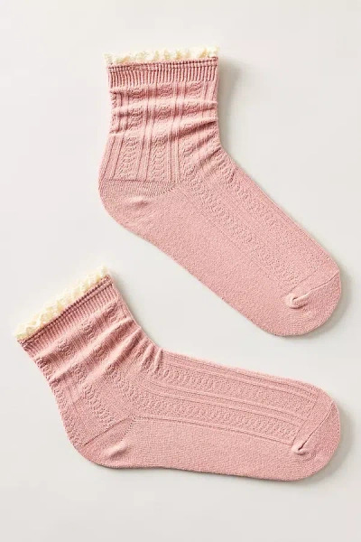 Anthropologie Ok Originals Crochet Crew Socks In Pink