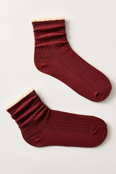 Anthropologie Ok Originals Crochet Crew Socks In Red