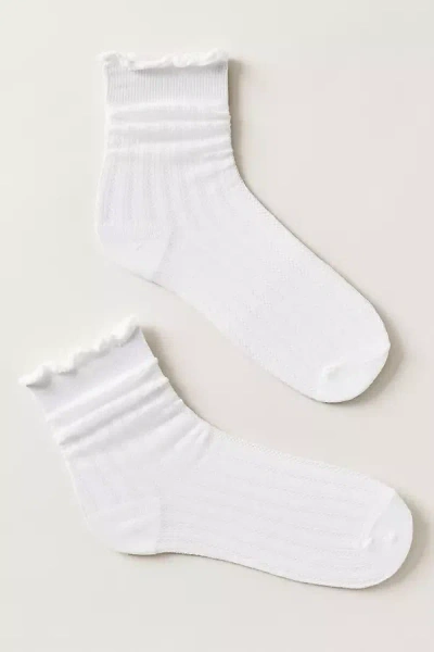 Anthropologie Ok Originals Ruffled Pointelle Socks In White