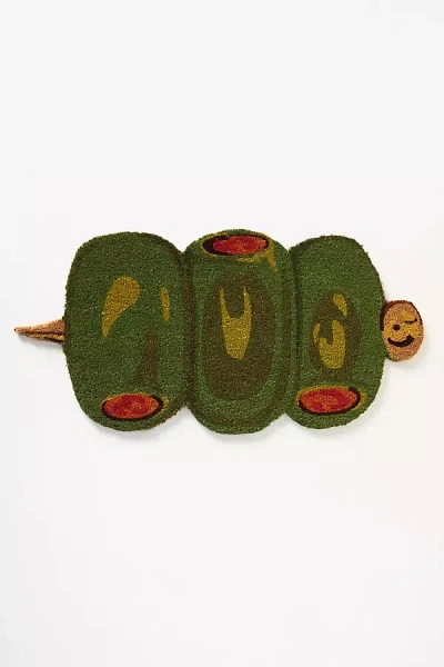Anthropologie Olive-shaped Coir Printed Doormat In Green