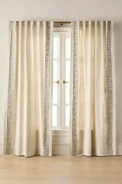 Anthropologie Oliver Embroidered Cotton Curtain In Brown