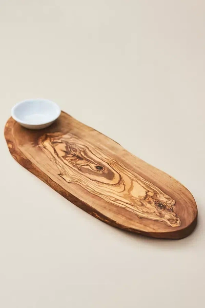 Anthropologie Olivewood Cheese Board With Dip Bowl, Set Of 2 In Brown