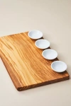 ANTHROPOLOGIE OLIVEWOOD CHEESE BOARD WITH DIP BOWLS, SET OF 5