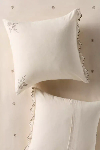 Anthropologie Olivia Cotton-linen Blend Floral Embroidered Cushion Cover In Neutral