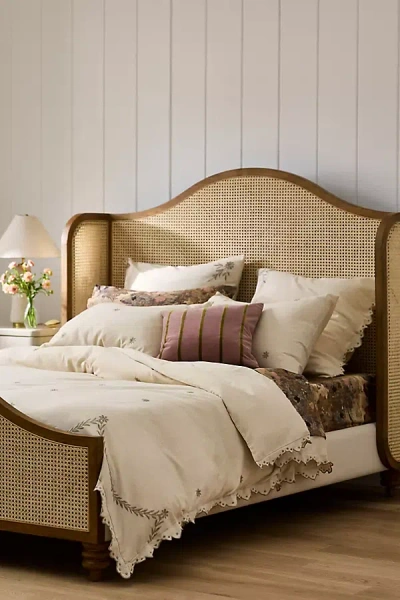 Anthropologie Olivia Cotton-linen Blend Floral Embroidered Duvet Cover
