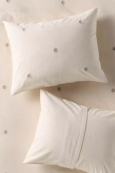 Anthropologie Olivia Cotton-linen Blend Floral Embroidered Pillowcases, Set Of 2