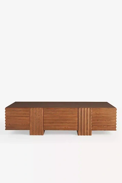 Anthropologie Omari Carved Oak Rectangle Coffee Table In Brown
