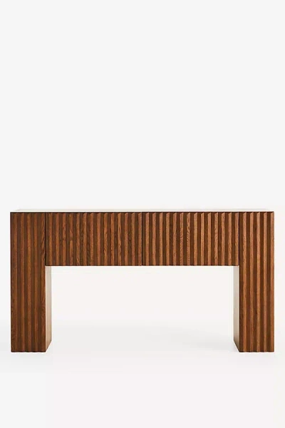 Anthropologie Omari Carved Oak Storage Console Table In Brown