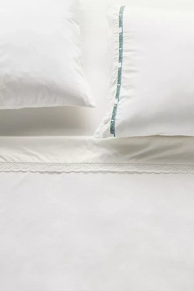 Anthropologie Organic Cotton Percale Embroidered Text Sheet Set In White