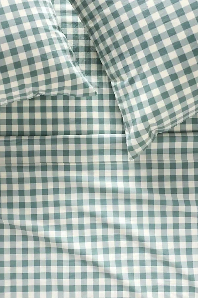 Anthropologie Organic Cotton Percale Printed Sheet Set In Green