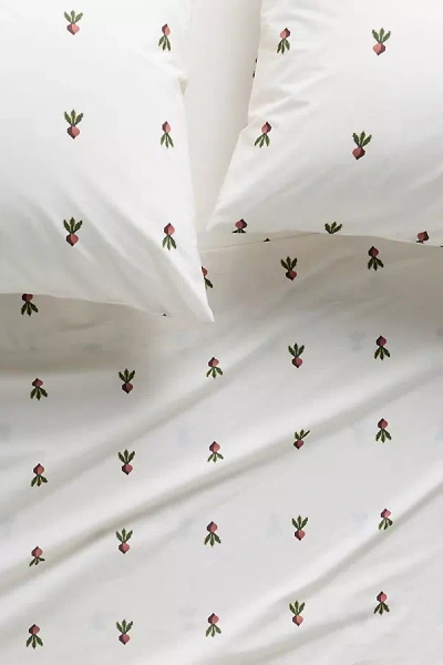 Anthropologie Organic Cotton Percale Printed Sheet Set In White