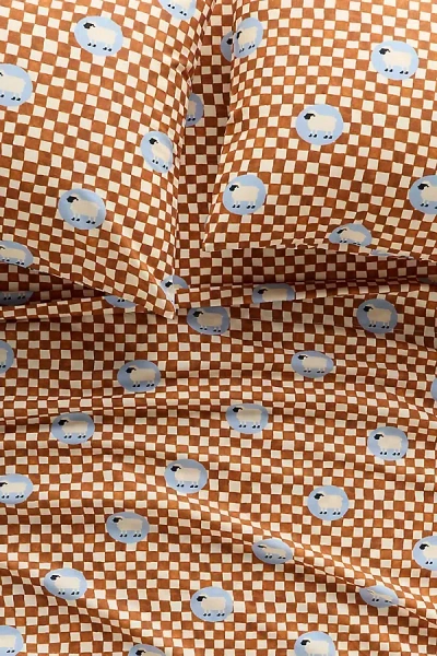 Anthropologie Organic Cotton Percale Printed Sheet Set In Orange
