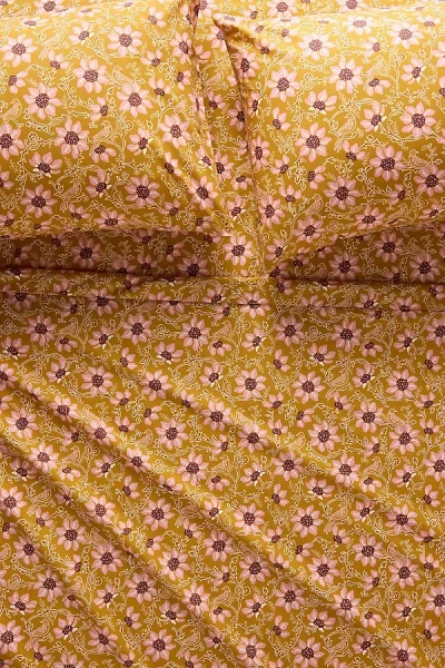 Anthropologie Organic Cotton Percale Printed Sheet Set In Yellow