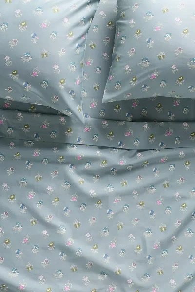 Anthropologie Organic Cotton Sateen Printed Sheet Set In Blue