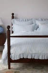 Anthropologie Organic Cotton Spa Sateen Ruffled Duvet Cover In White