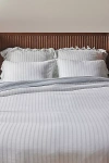 Anthropologie Organic Cotton Spa Sateen Ruffled Duvet Cover In White