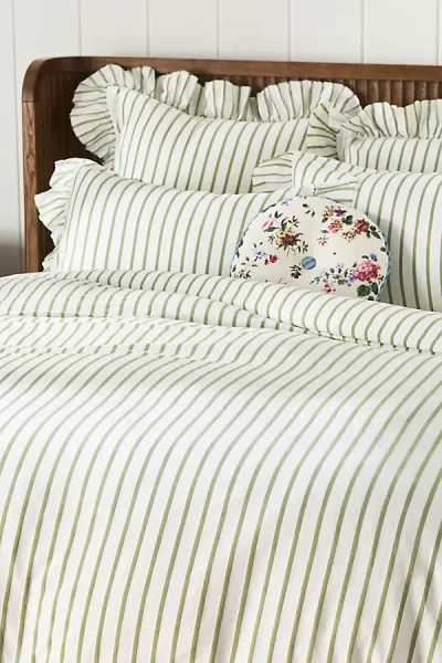 Anthropologie Organic Cotton Spa Sateen Ruffled Duvet Cover In Multi