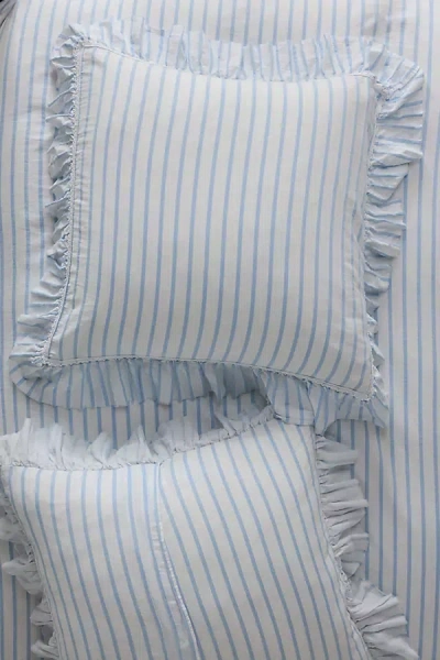 Anthropologie Organic Cotton Spa Sateen Ruffled Euro Sham In Blue