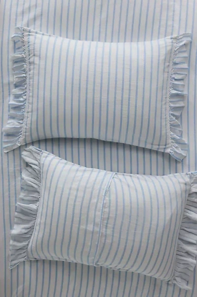 Anthropologie Organic Cotton Spa Sateen Ruffled Shams, Set Of 2 In Blue