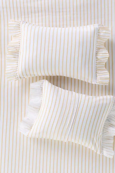 Anthropologie Organic Cotton Spa Sateen Ruffled Shams, Set Of 2 In White