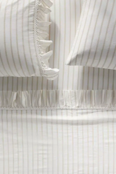 Anthropologie Organic Cotton Spa Sateen Ruffled Sheet Set In Neutral
