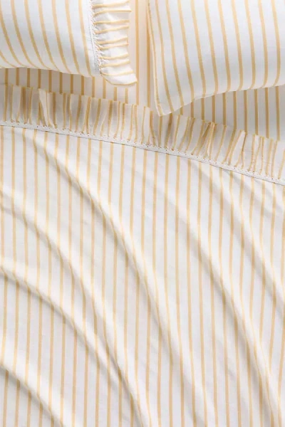 Anthropologie Organic Cotton Spa Sateen Ruffled Sheet Set In Neutral