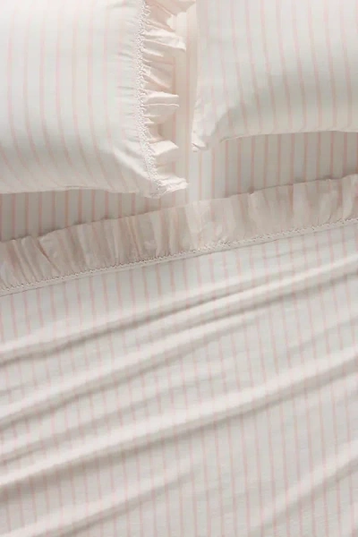 Anthropologie Organic Cotton Spa Sateen Ruffled Sheet Set In Multi