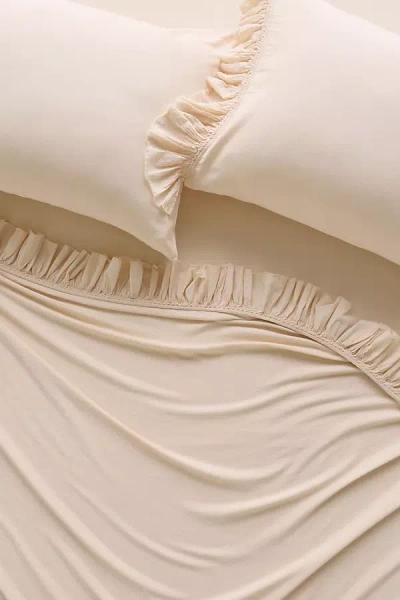 Anthropologie Organic Cotton Spa Sateen Ruffled Sheet Set In Neutral