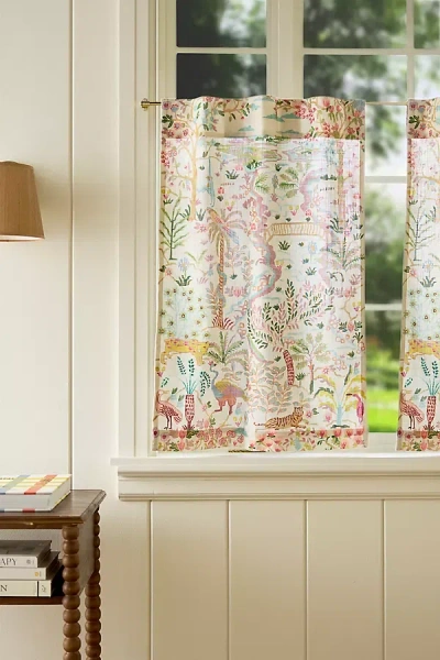 Anthropologie Organic Cotton Tales Menagerie Printed Café Curtain, Set Of 2 In Neutral