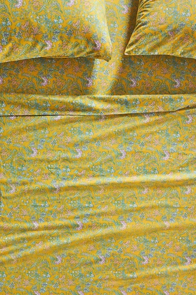 Anthropologie Organic Percale Printed Sheet Set In Yellow