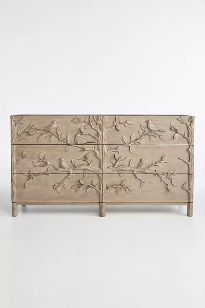 Anthropologie Handcarved Ornithology Six-drawer Dresser In Beige
