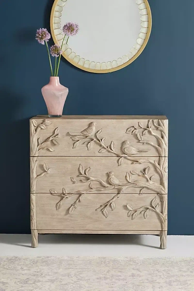 Anthropologie Ornithology Handcarved Three-drawer Dresser In Neutral